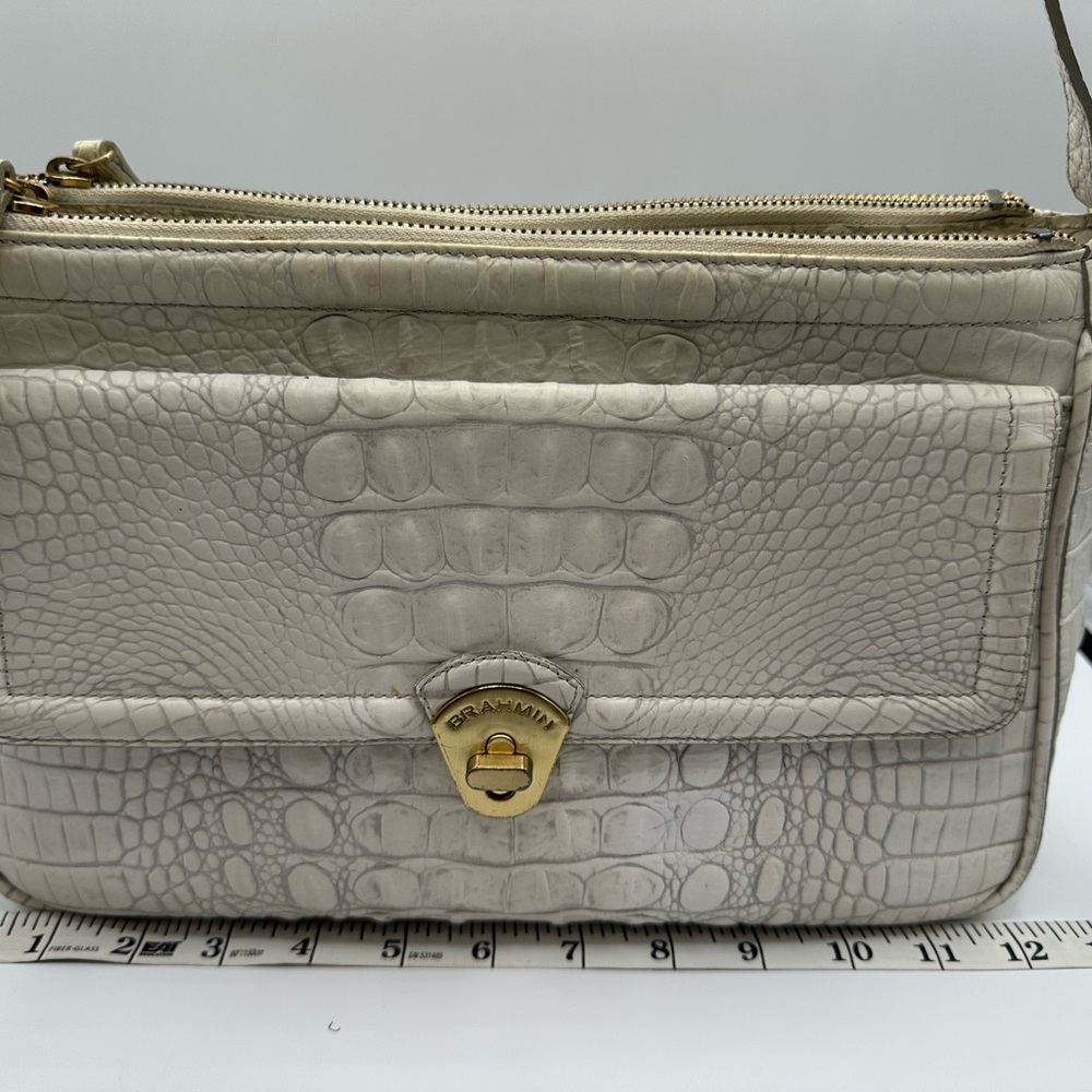 Brahmin White Shoulder Bag with Gold Hardware